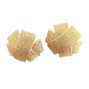 Vintage Avon 1980's Gold Tone Statement Clip On Earrings Star Cross‎ Textured